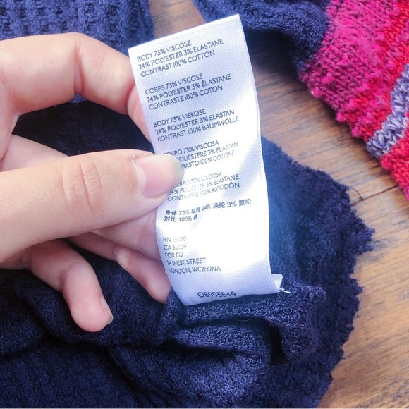 Free People • Copenhagen thermal knit top balloon sleeve mixed media navy red - Picture 10 of 13